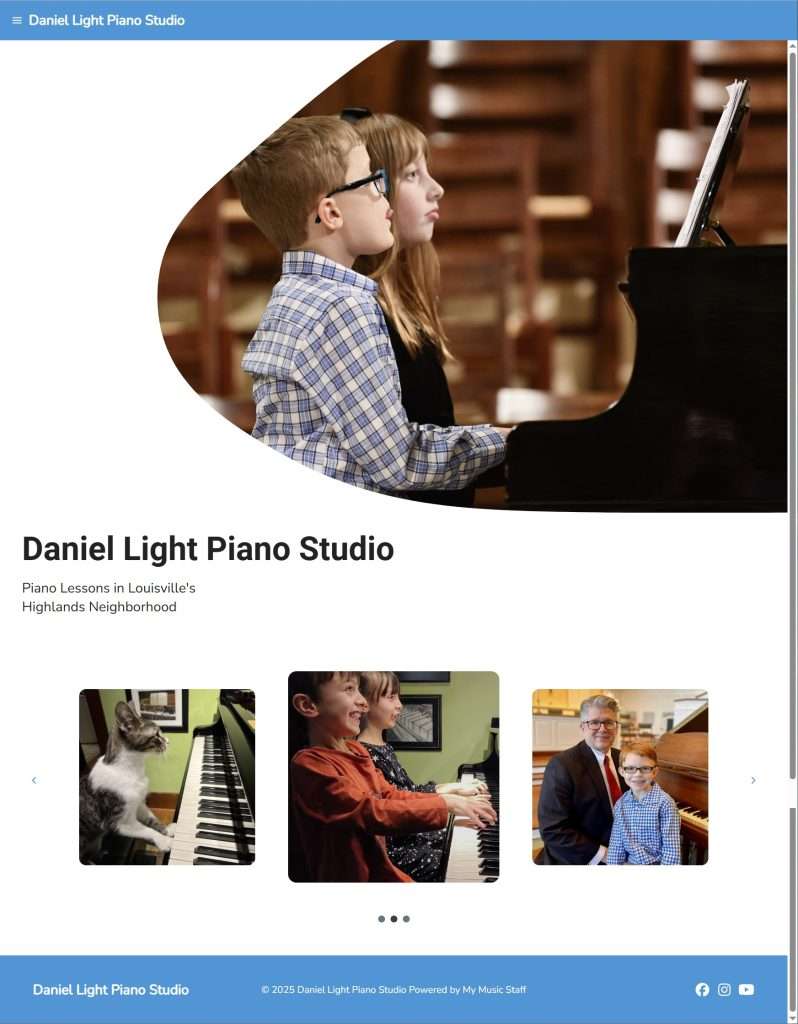 Piano studio website landing page